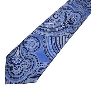 Donald J Trump Signature Collection Silk Tie Blue Paisley Gold Bar Necktie